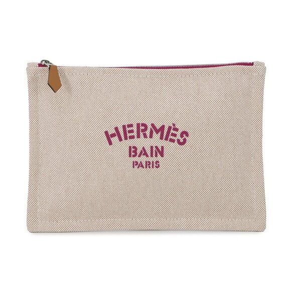 HERMES Flat Pouch New Yachting PM Size PM Canvas Beige/Purple - Picture 2 of 9